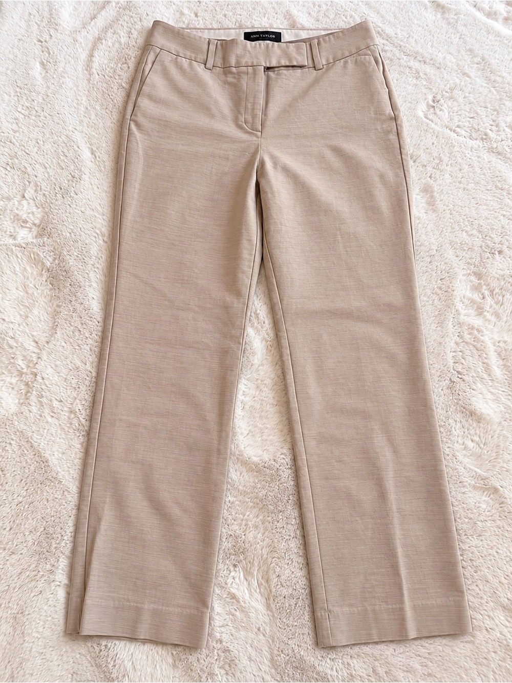 Ann Taylor Light Beige Straight-Leg Trousers